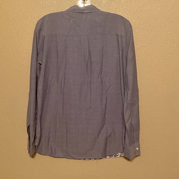 Ann Taylor LOFT The Softened Shirt (M) Popover Top Eyelet Lace Chambray Preppy - Picture 2 of 9